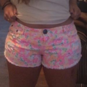 jean floral shorts